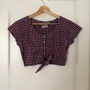 Tie Waist Cropped Check Button Up